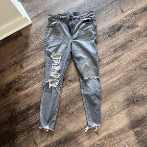 American Eagle Outfitters Gray Skinny Jeans with Distressed Details